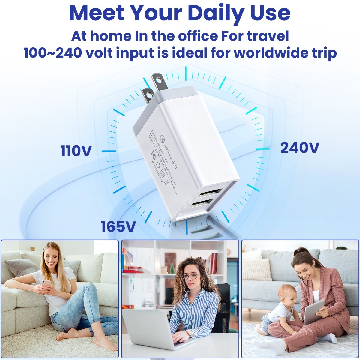 USB Wall Charger Dual Port USB Cube Power Adapter Charger Plug Block ...