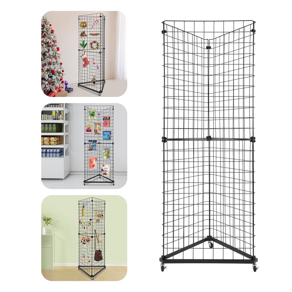 Triangle Wire Grid Display Stand with Casters - Stable Corner Rack