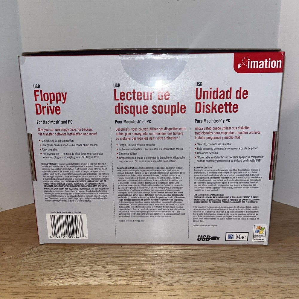 Imation USB Floppy Drive Model D353FUE For Macintosh & PC Systems New Open Box!