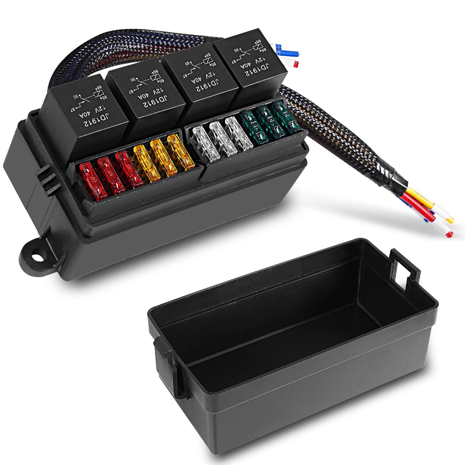 12 Volt Fuse Relay Box Pre-Wired Fuse and Relay Box with 4 Relays and 12 Way