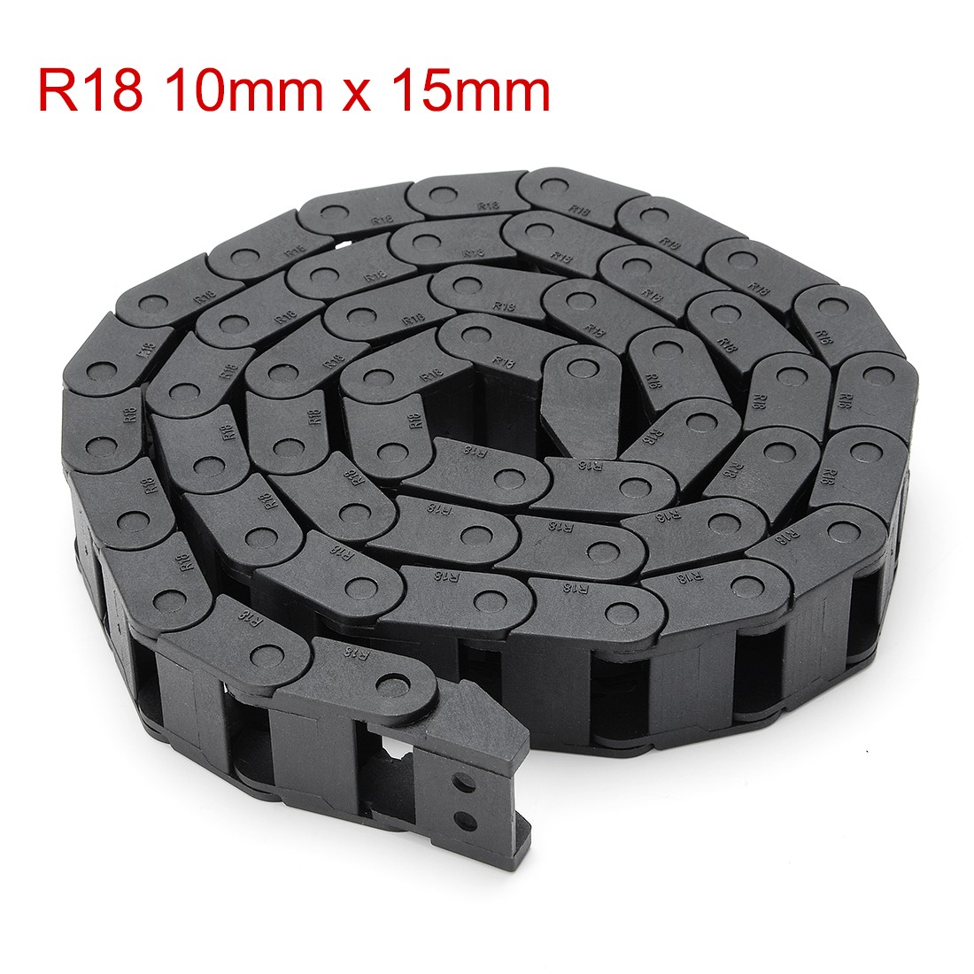 R18 10mm x 15mm Black Plastic Cable Wire Carrier Drag Chain 1M Length