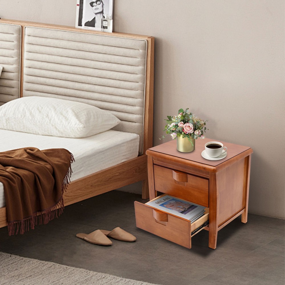 Walnut Nightstand, Bedside Table, Sofa Side Table, Storage Cabinet W/ 2 Drawers