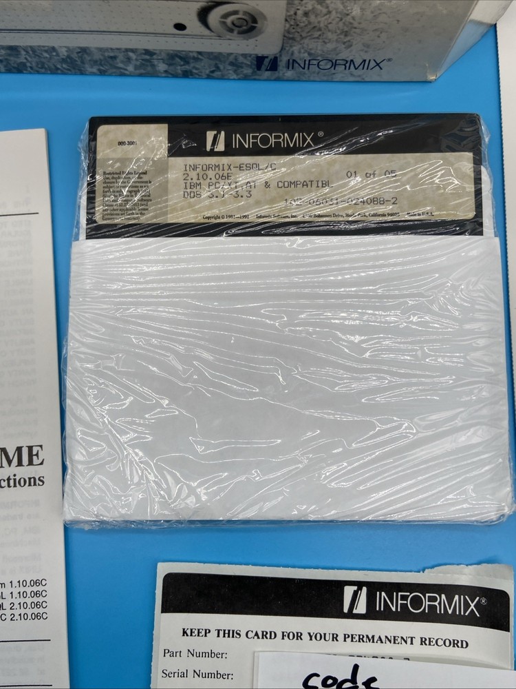 NEW OLD STOCK Sealed Informix DOS Runtime Box Set - ESQL/C 4GL SQL 5.25" Floppy