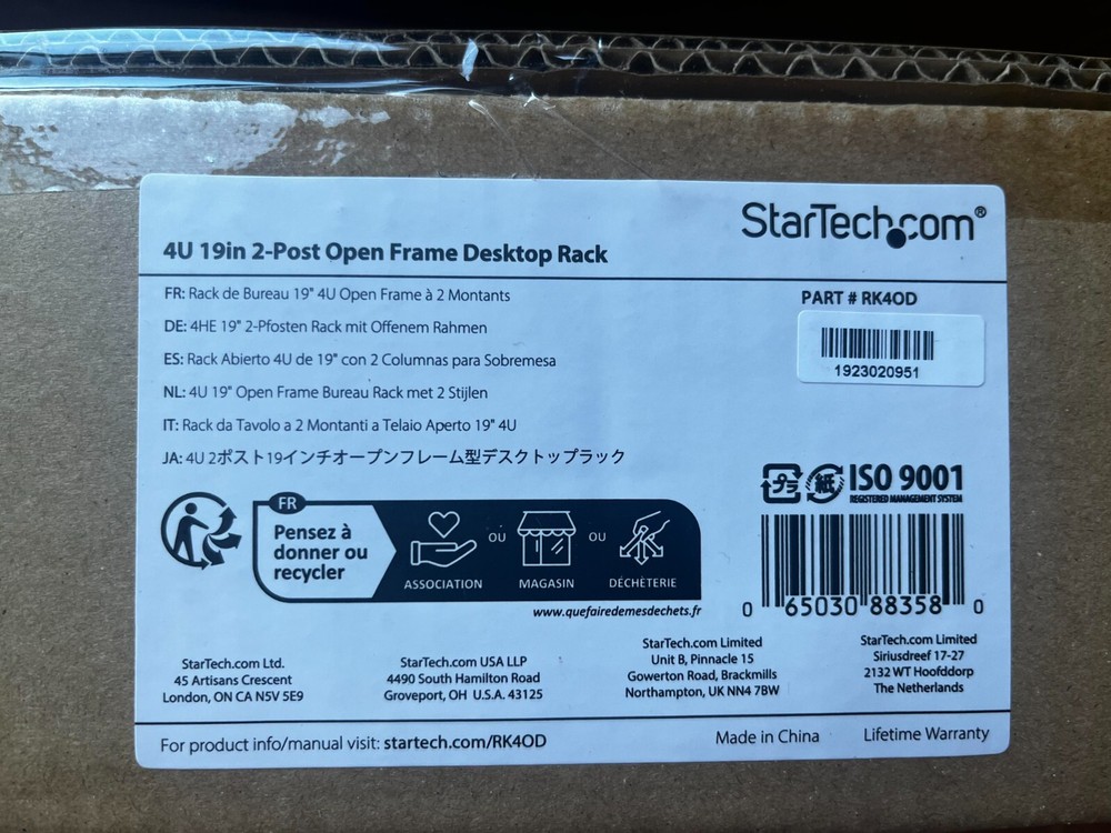 StarTech 4U 19" 2 Post Open Frame Desktop Rack (Model RK40D)