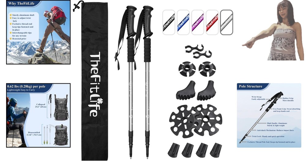 Durable Silver Trekking Poles - Ultralight, Quick Adjustment, Full Accessory Kit