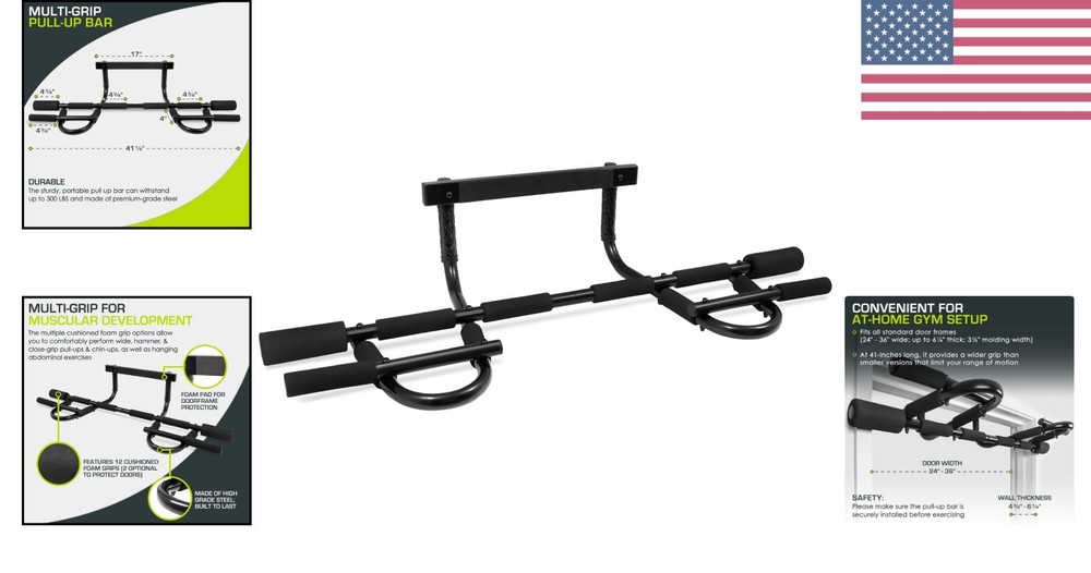 Multi-Grip Pull Up Bar for Full-Body Strength – Easy Install & 300 lb Capacity