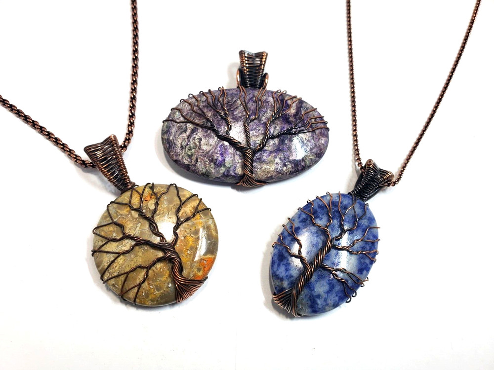 3 Gemstone Pendants + 2 Chains - See Description