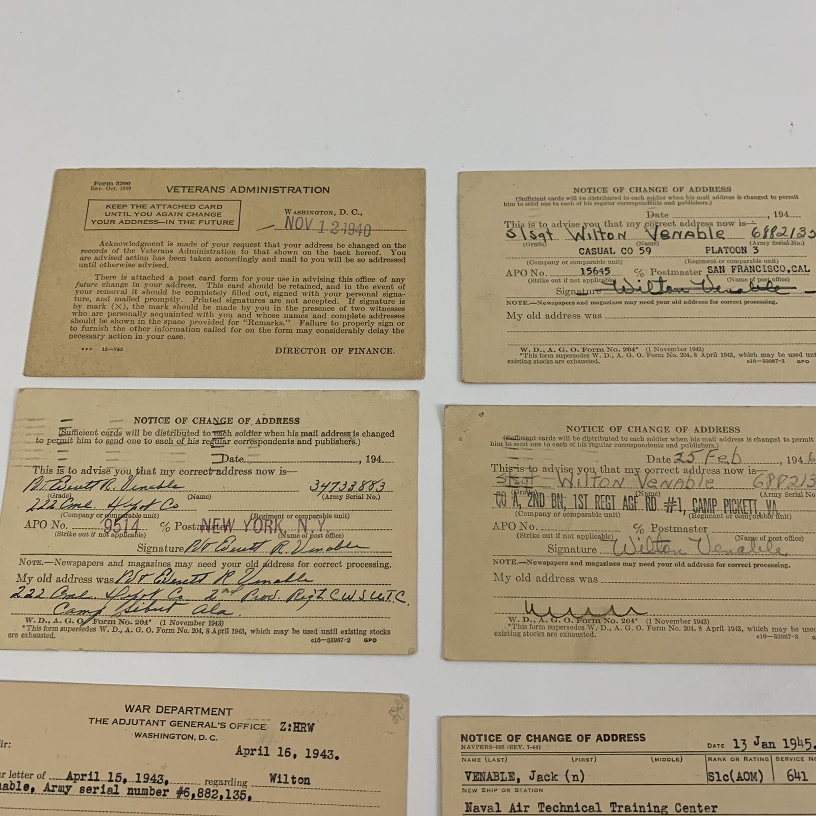 Vintage 1930’s 1940’s World War Department Postal Cards #6901