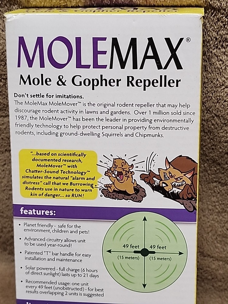 Lot of 5: Molemax Mole & Gopher Repeller Sonic Spike Solar Powered 🆕