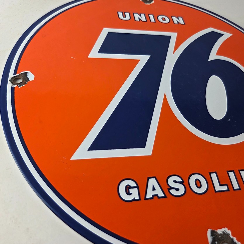 Vintage Union 76 Gasoline Sign - Porcelain Gas Motor Oil Service Pump Sign