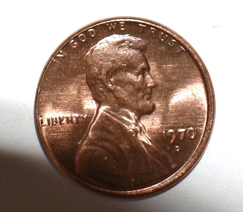 1970 D Strike Through Missing Letters Broad Strike Error R & O Uncirculated Red