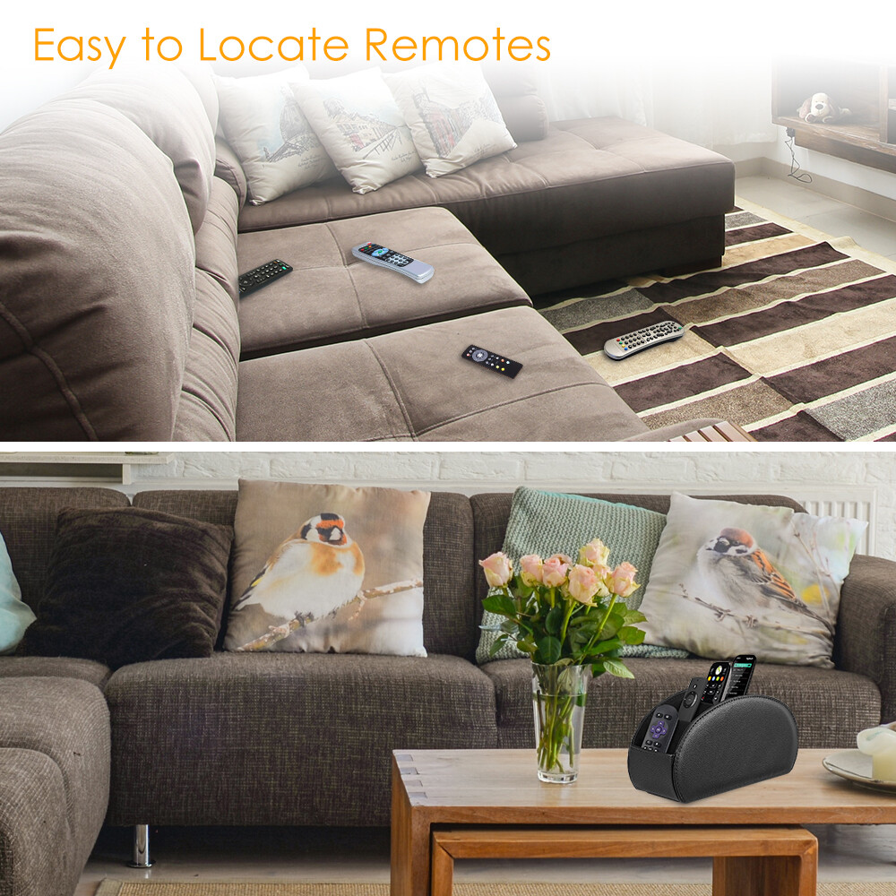 [5 Compartments] Black Remote Control Holder TV Remote Caddy Desktop Organizer