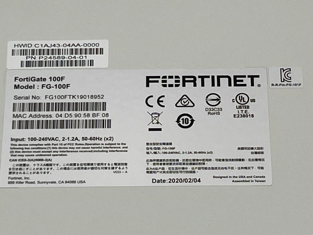 FORTINET FORTIGATE 100F FG-100F SECURITY APPLIANCE