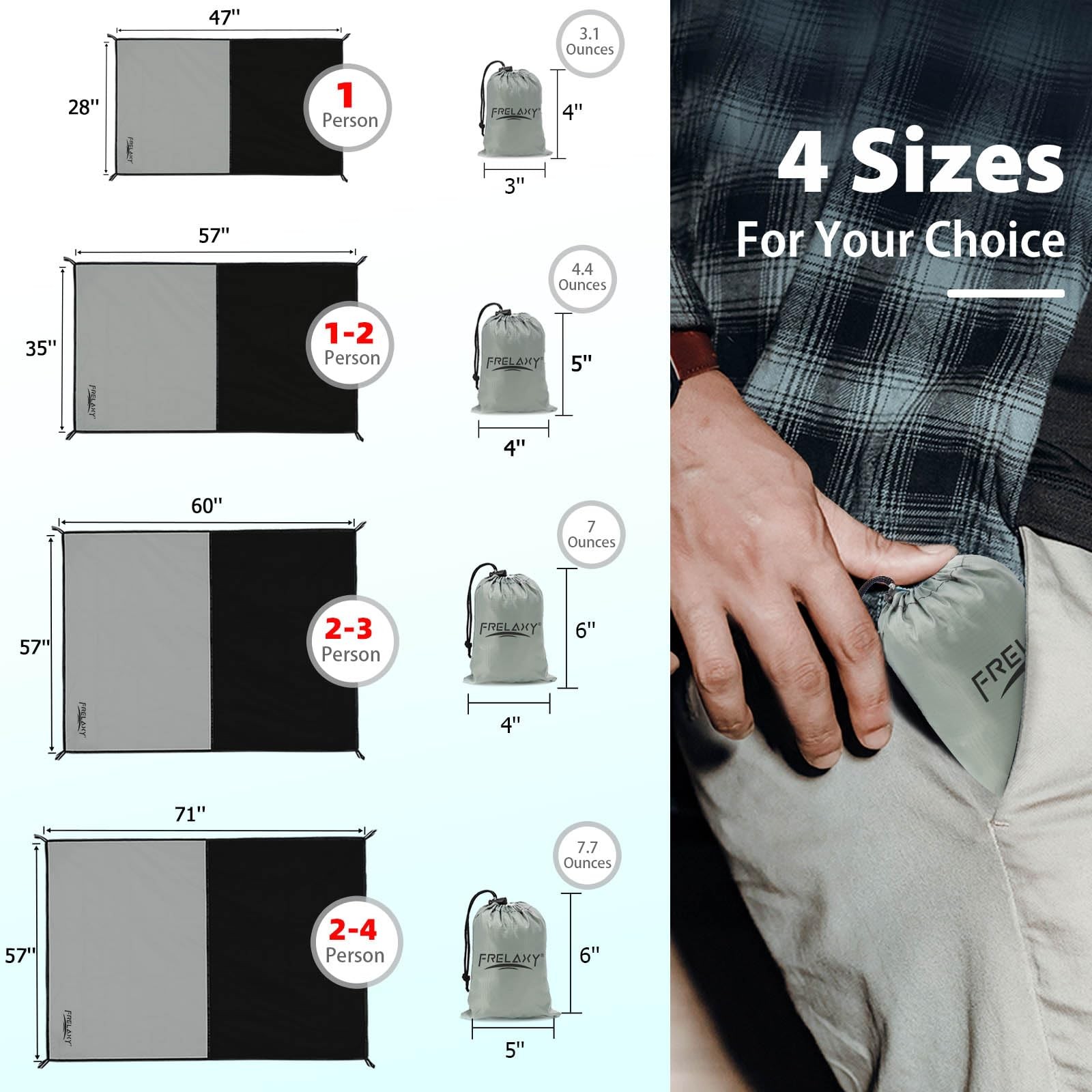 Frelaxy Pocket Picnic Blanket Waterproof Sandproof Beach Mat Compact Camping Tar