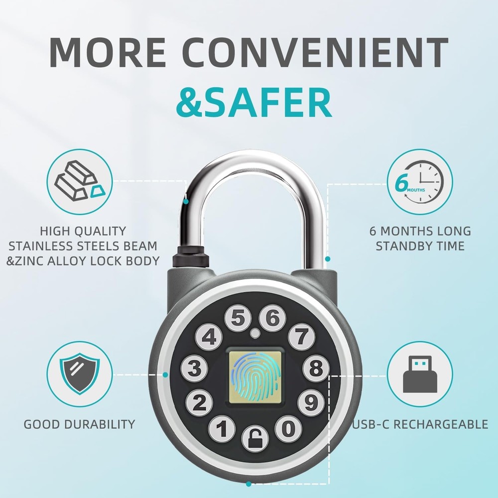 Fingerprint Padlock,Bluetooth Padlock with Code, Water Resistant Smart Padloc...