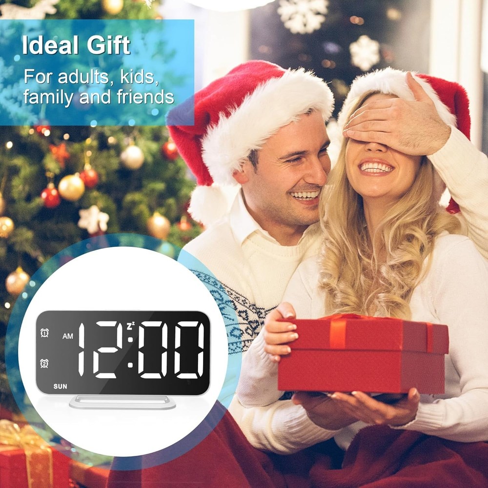 Slim LED Digital Alarm Clock, Mirror Surface for Makeup, with Diming, Large D...