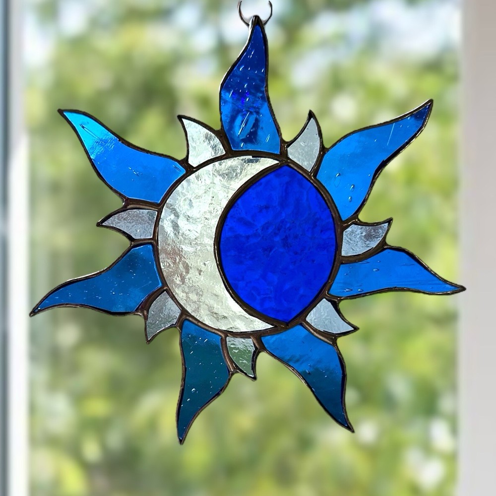 Stained Glass Eclipse Sun-carcher In Blue Hues