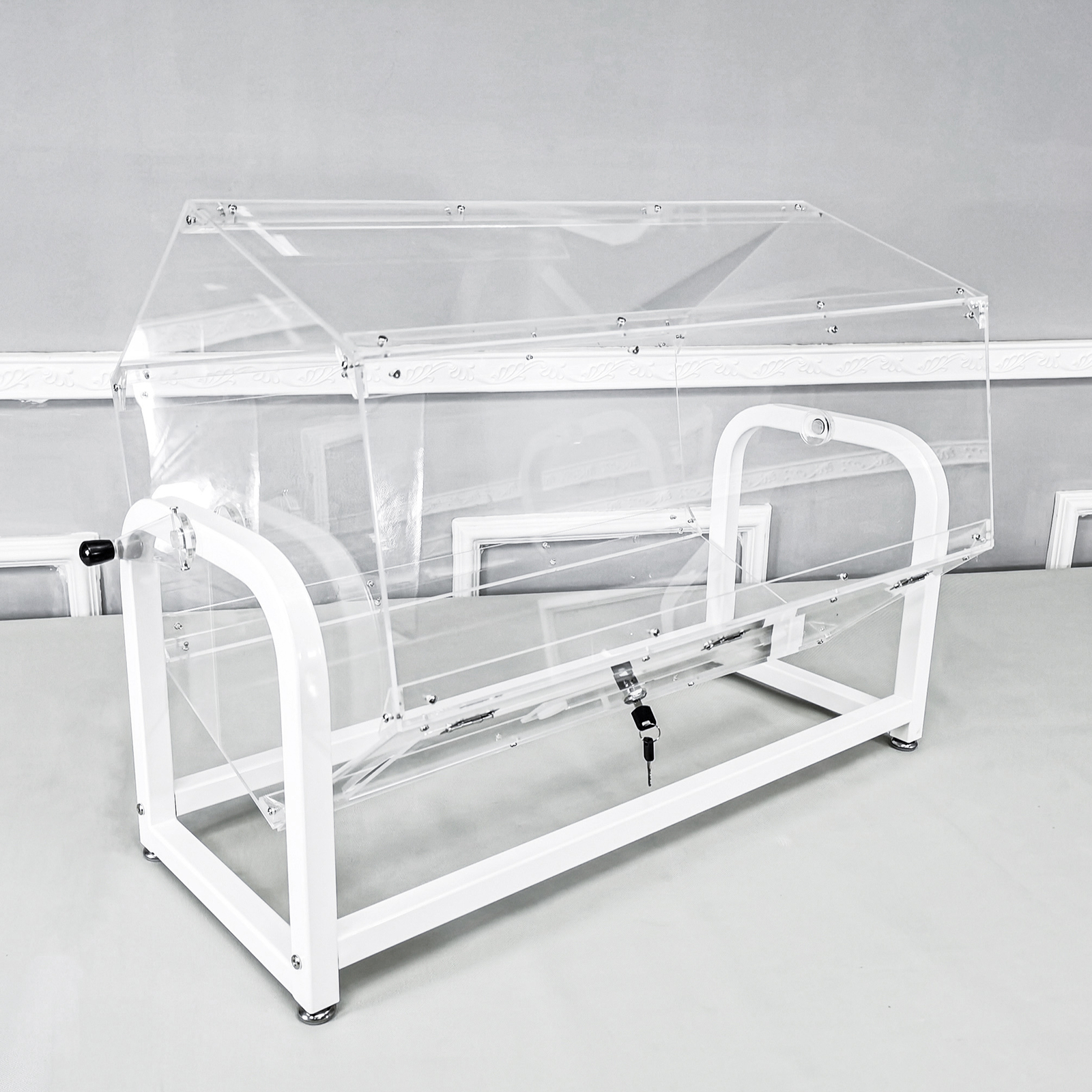 30x18x20" large Clear Acrylic Raffle Drum Metal Stand, Lucky Draw Ticket Box