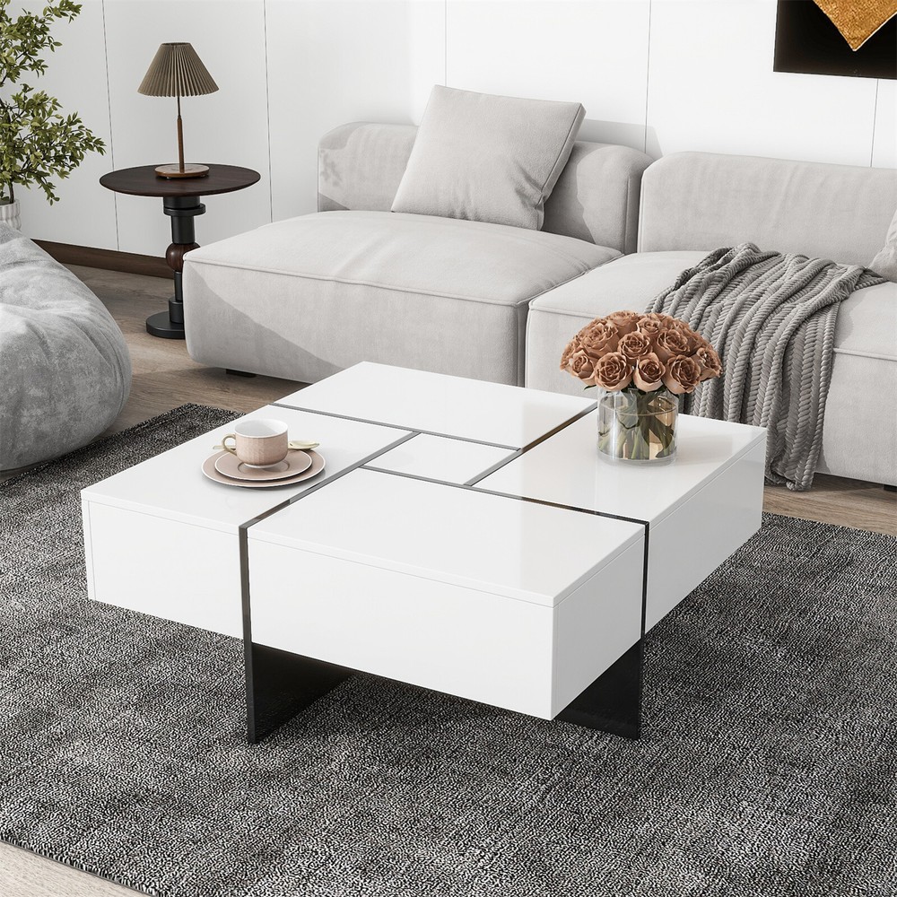 Coffee Table Cocktail Table Center Table with 4 Hidden Storage Compartments