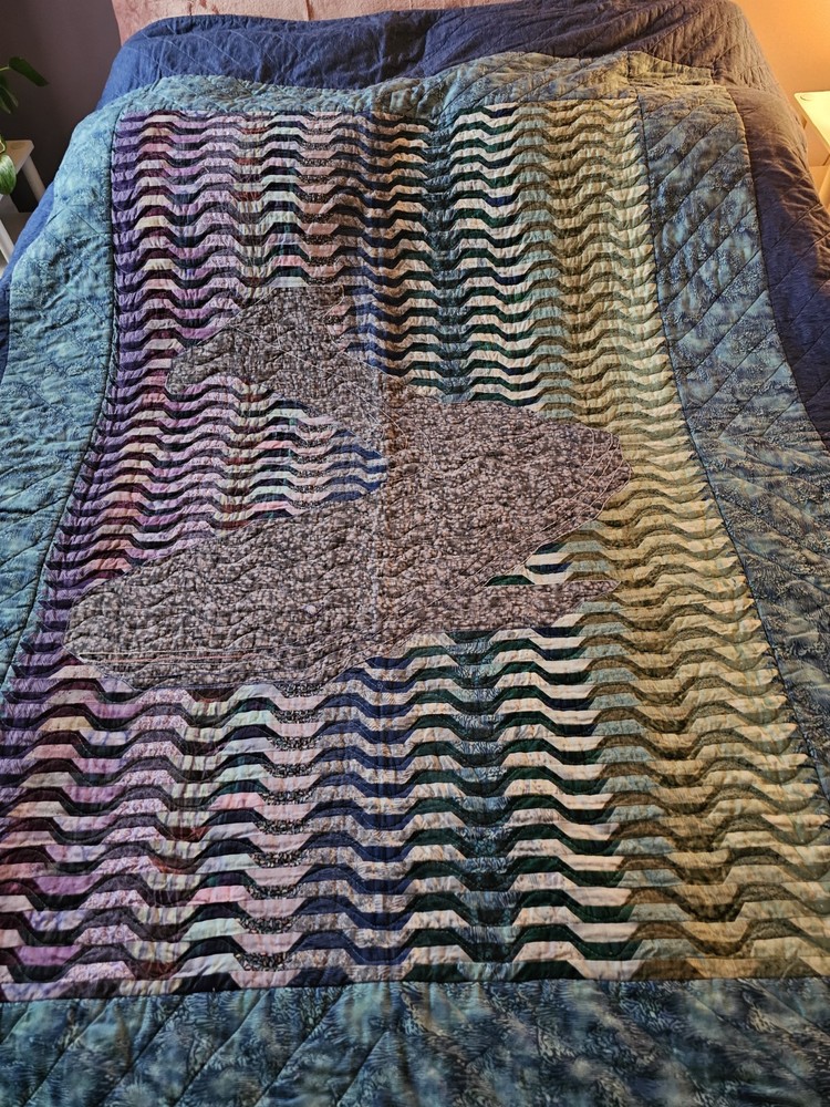 Quilt Handmade With While Multi-Colored Vintage 1997 With Initial JWA