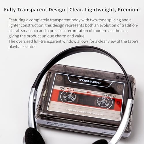 TOMASHI Portable Cassette Player with Bluetooth Transmitter, Cassette Stereo Pla