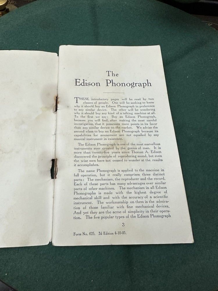 Original 1905 Edison Cylinder Phonograph catalog