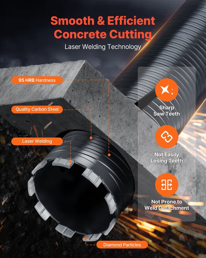 VEVOR Core Drill Bit Diamond Dry Coring Bit 4 inch Diameter 9-1/2 inch Depth