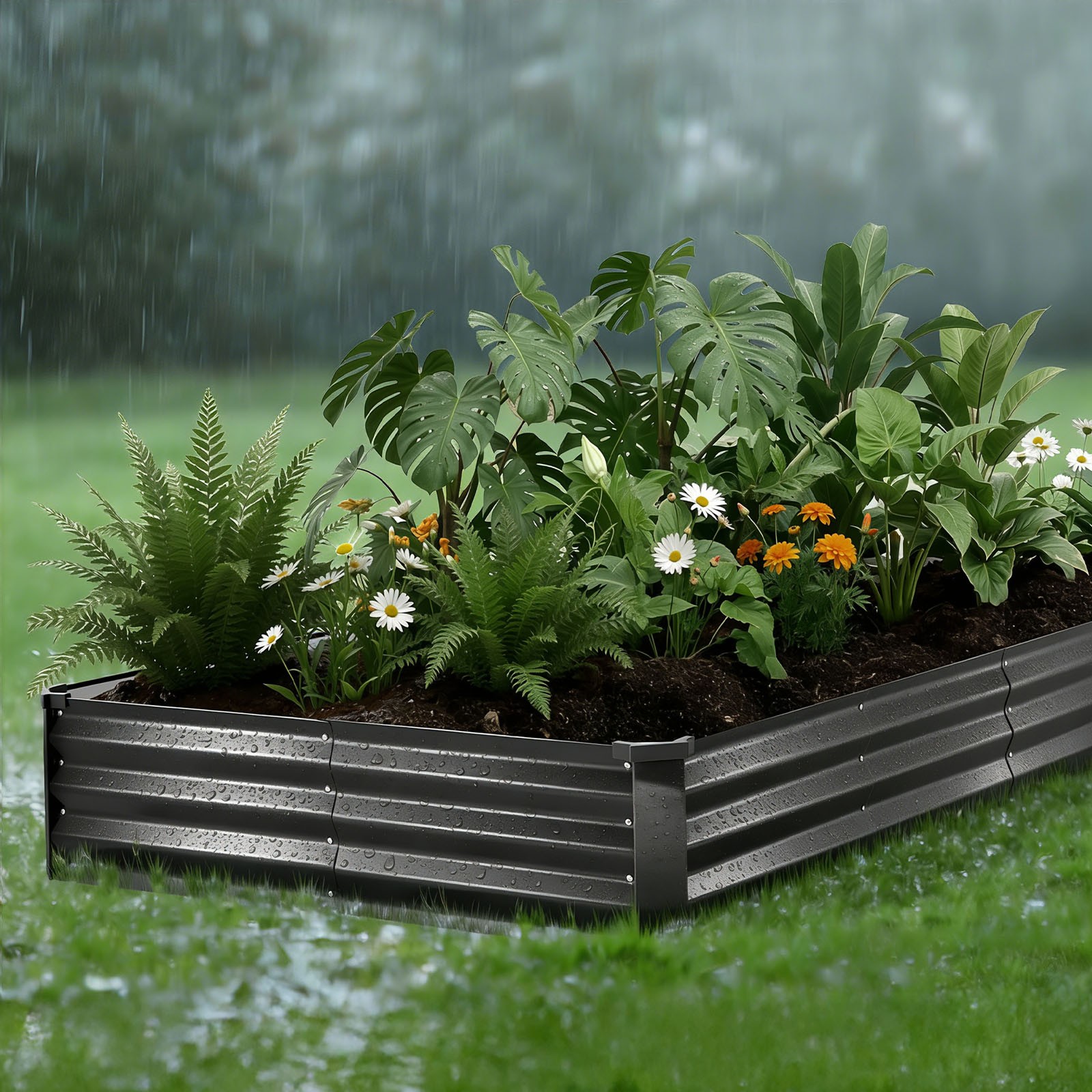 VEVOR 2 Pack Galvanized Raised Garden Beds 8x4x1 ft Rectangular Planter Box Gray