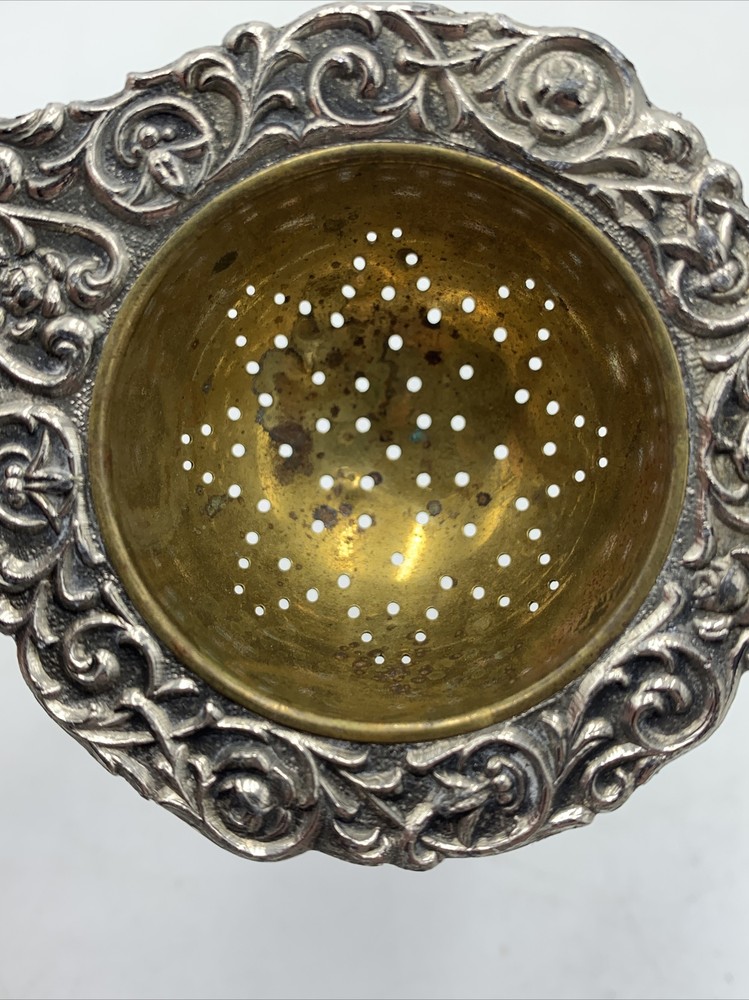 Antique German Silver Brass Tea Strainer 4”