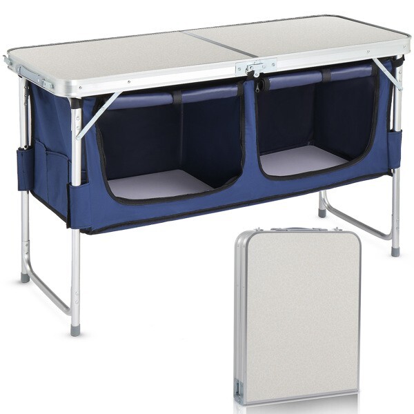 4 Ft Adjustable Folding Camping Aluminum Table with Storage White High Quality