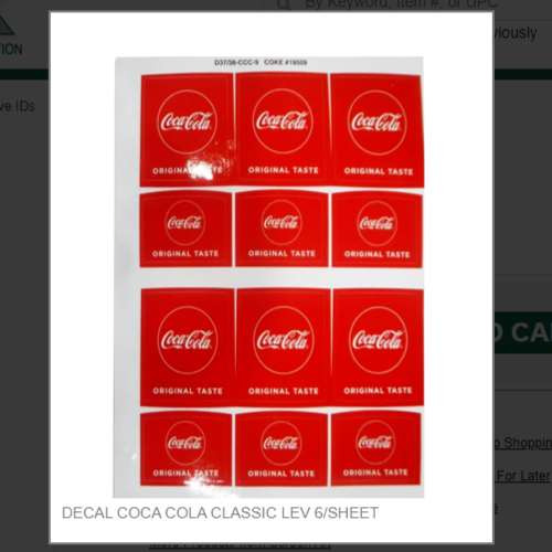 DECAL COCA COLA CLASSIC LEV 6/SHEET # D37/38-CCC-7