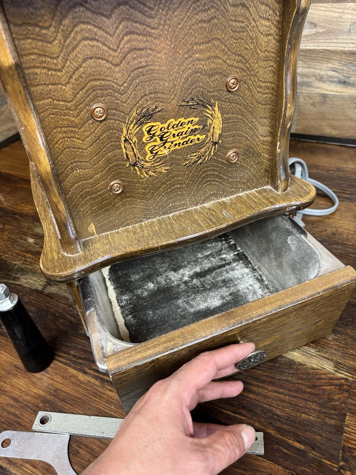 Golden Grain Grinder Wheat Grinder Dayton 3/4 HP Motor W/Wood Cabinet Vintage