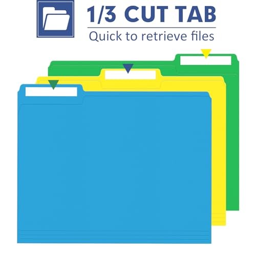 File Folder, 220 Pack Colored File Folder, 1/3 Cut Tabs, Letter Size,