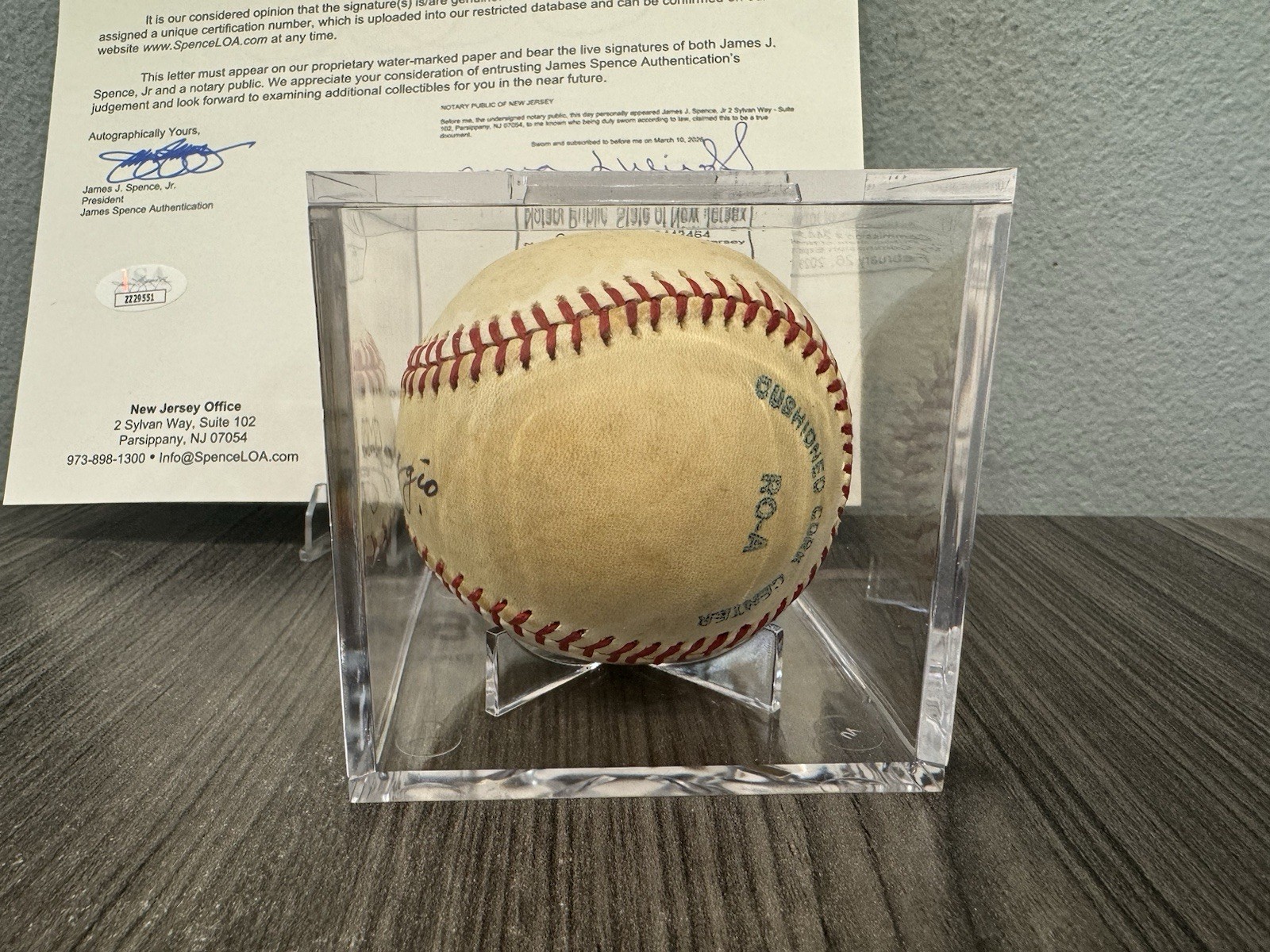Joe DiMaggio Autographed Rawlings Baseball JSA COA ZZ29551
