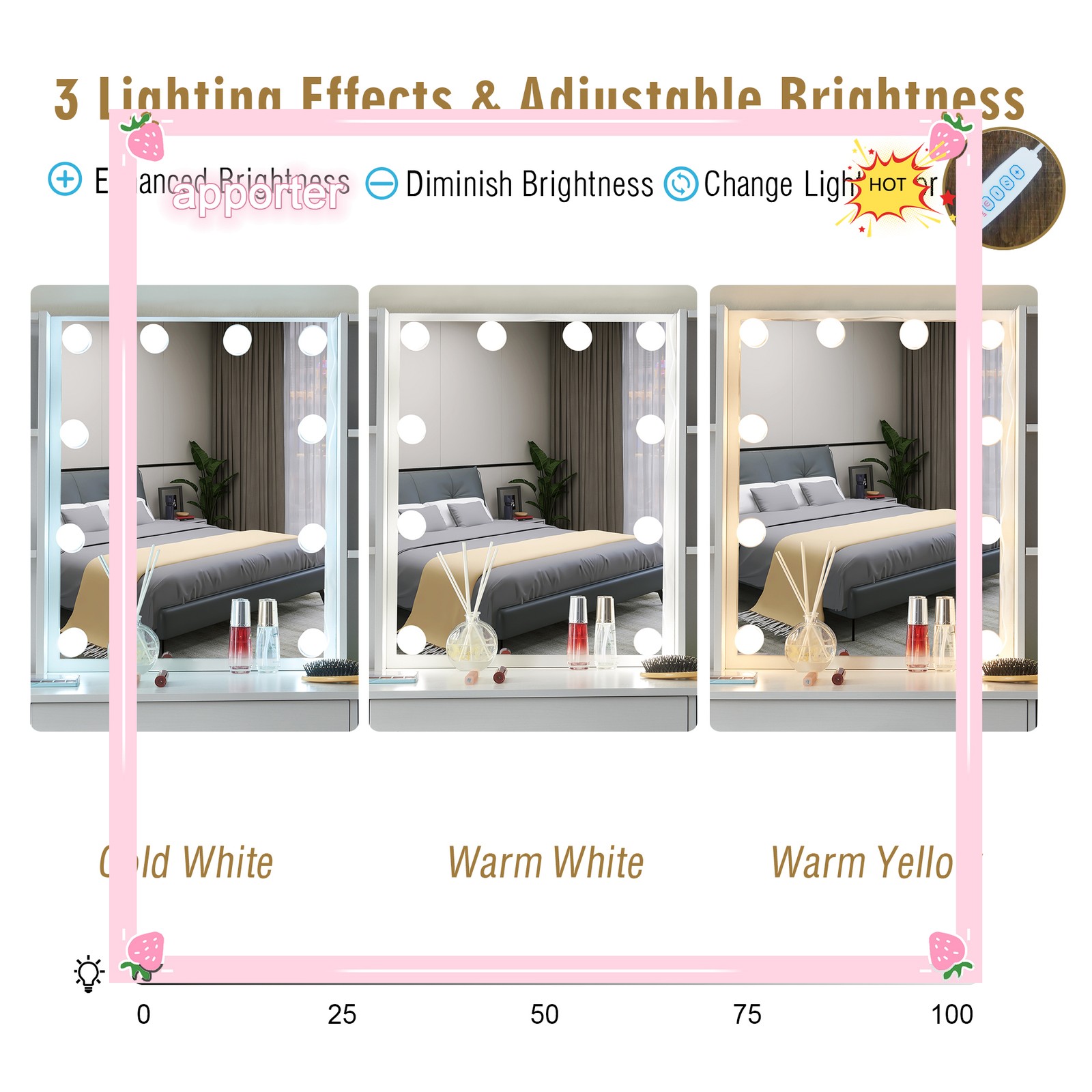 10 Bulbs Lights LED Mirror White Makeup Dressing Vanity Table NEW For Bedroom