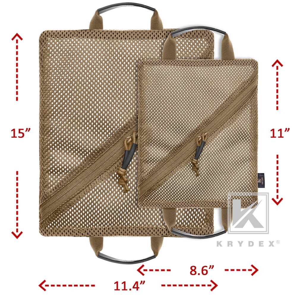 KRYDEX 2pcs Tactical Mesh Pouch Set Modular Storage Organizer Pockets Coyote