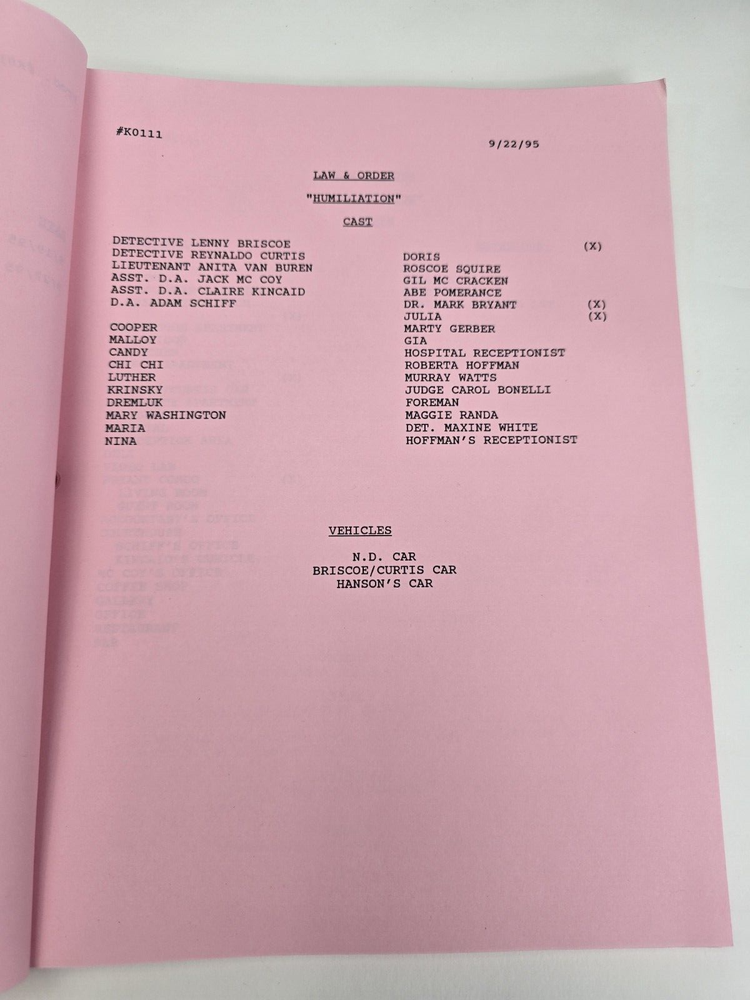 LAW & ORDER / Barry M. Schkolnick 1995 TV Script, Benjamin Bratt "Humiliation"