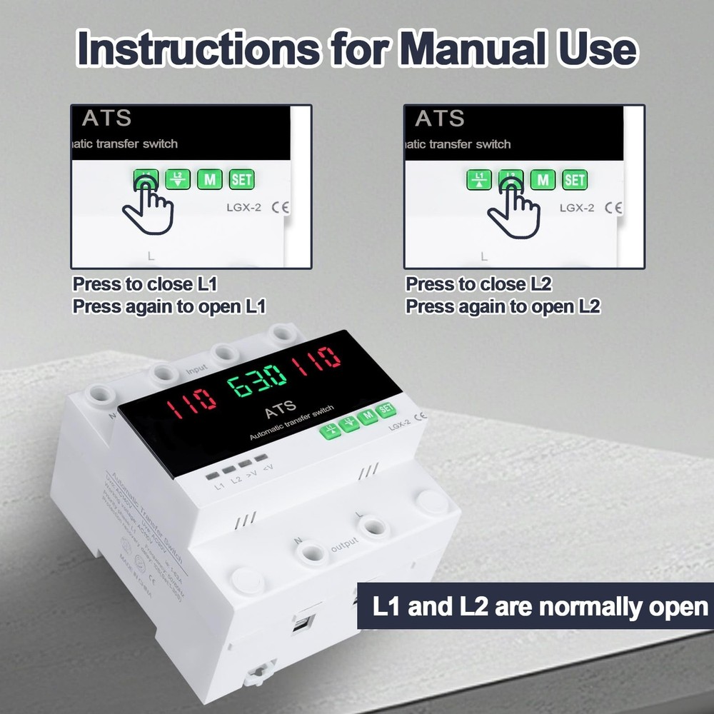 63A 110V Automatic/Manual Transfer Switch, DIN Rail Mount 110V for Generator ...