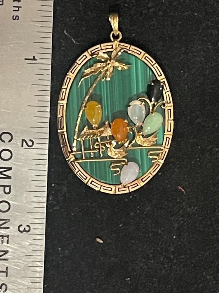 Malachite Multi-Gemstone  Pendant 14K Yellow