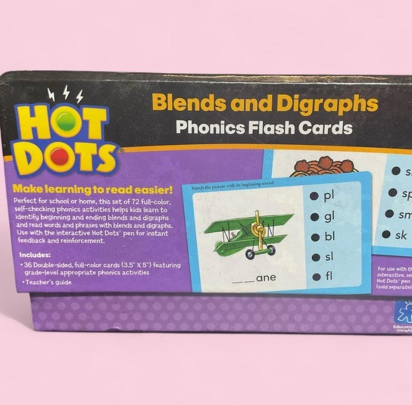 Educational Insights Hot Dots Phonics Flash Cards Blends Digraphs K+