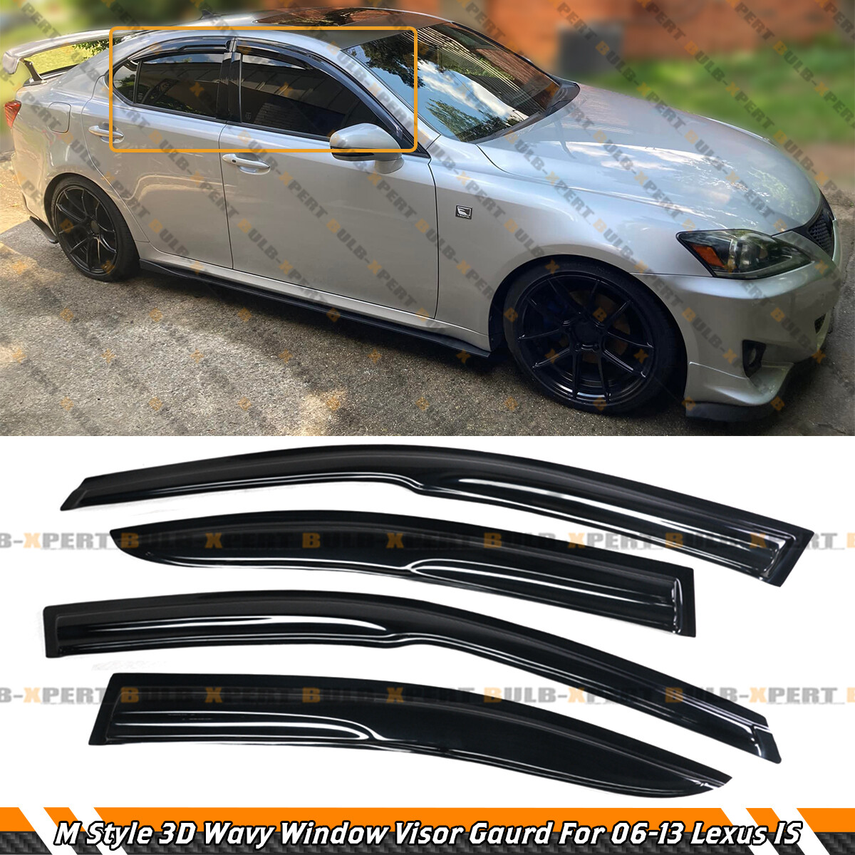 JDM MUG 3D WAVY WINDOW VISOR RAIN GUARD DEFLECTOR FOR 2006-13 LEXUS IS250 IS350