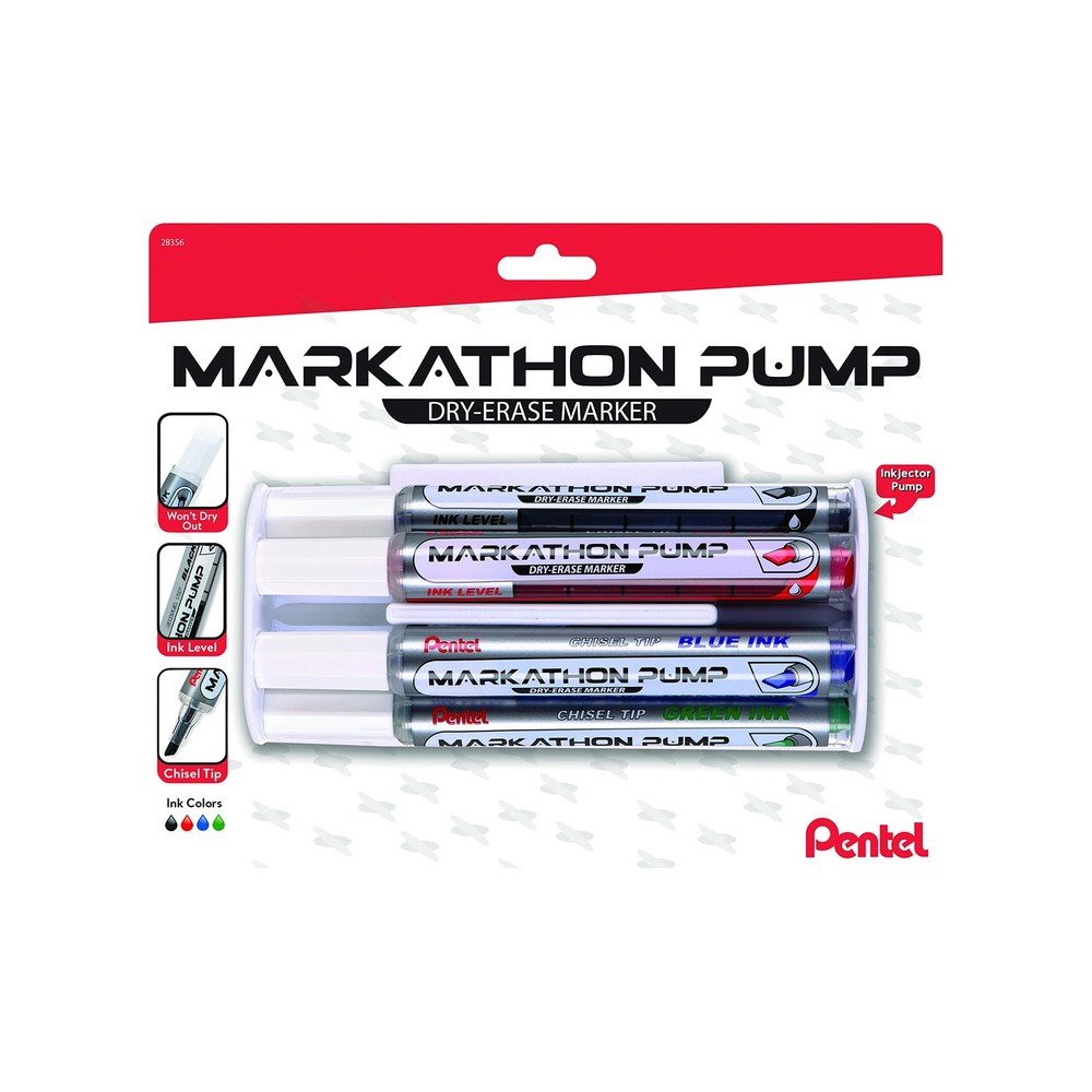 Markathon Pump Dry Erase Markers 5 Count Assorted Inkjector System Chisel Tip
