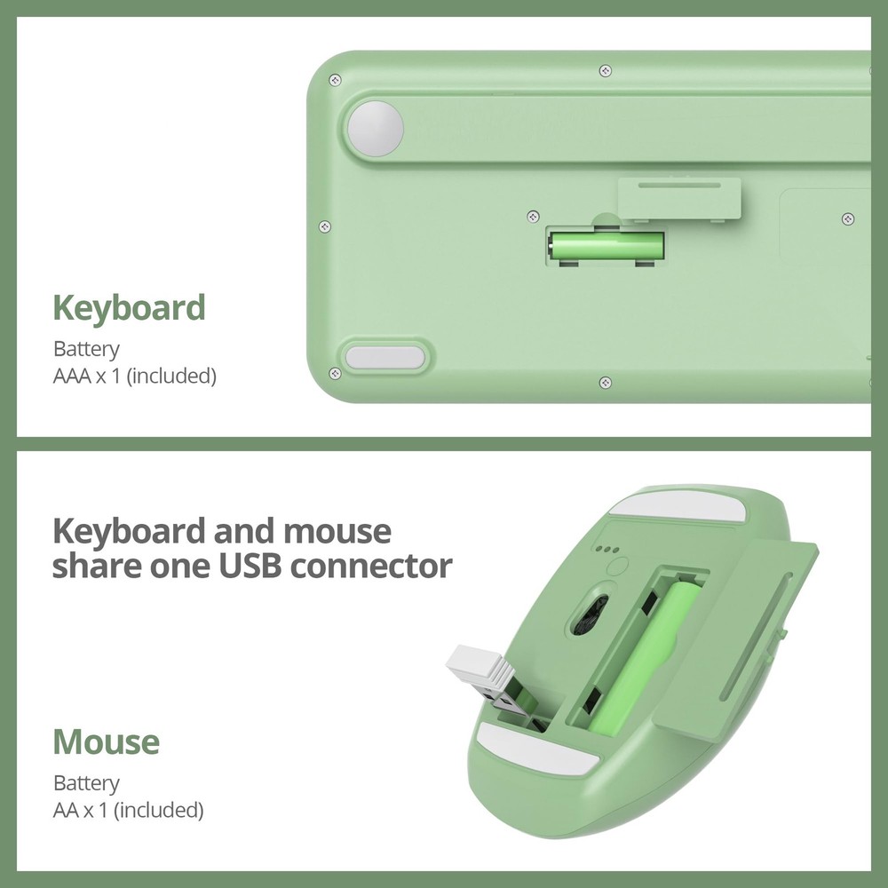 Gradient Green Wireless Keyboard and Mouse Set Retro Typewriter Full Size