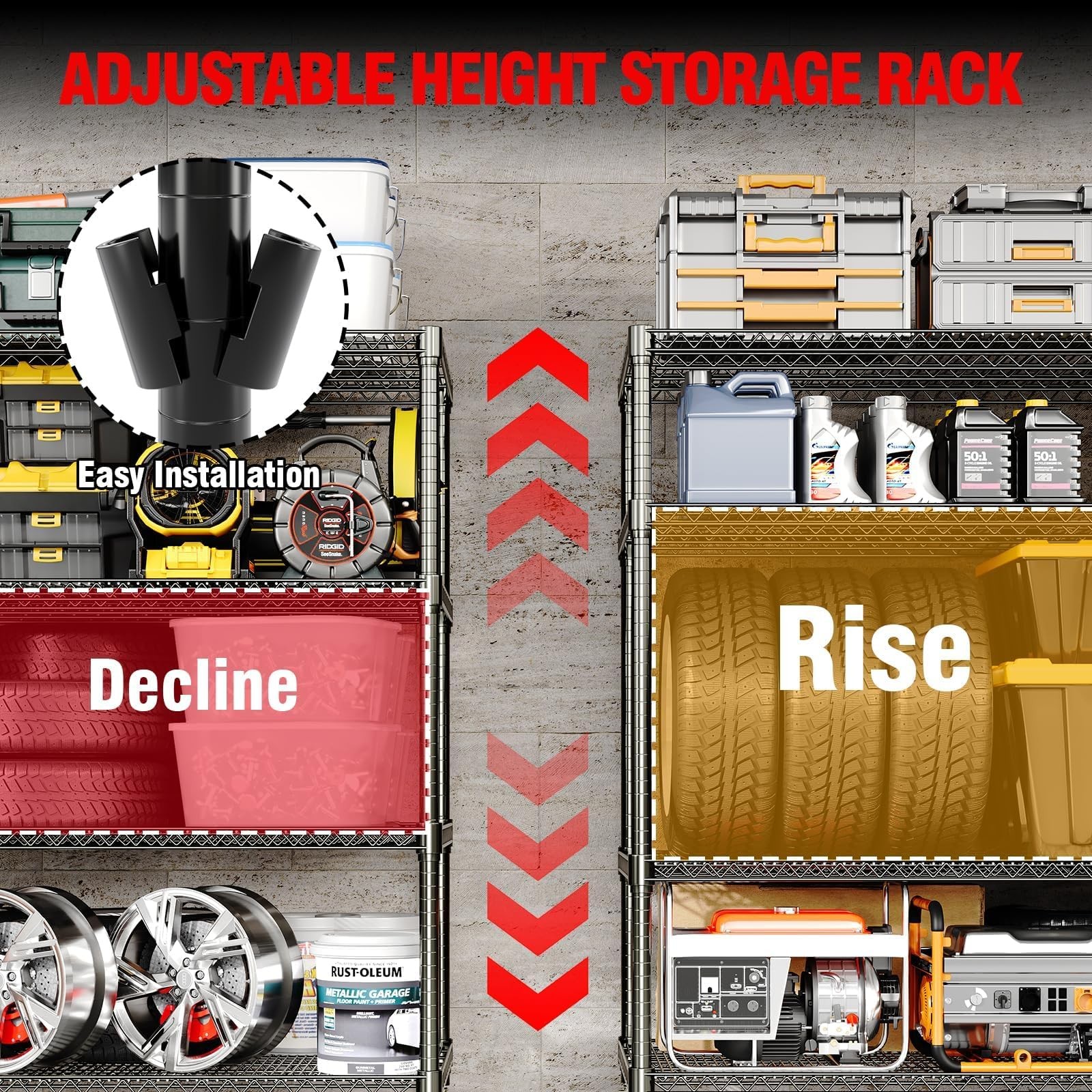 Heavy Duty 4-Tier Metal Shelves on Wheels, 2640LBS Storage Rack, 71.8"H x 59"W