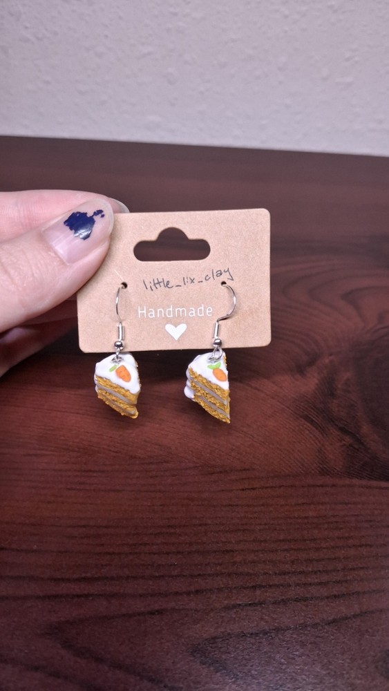 Tiny Cake Slice Earrings Handmade (Carrot)