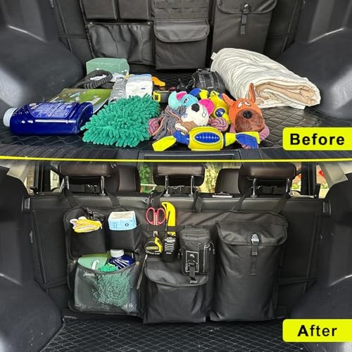 Car Trunk Organizer with Multiple Storage Compartments, Mesh Pockets, Black