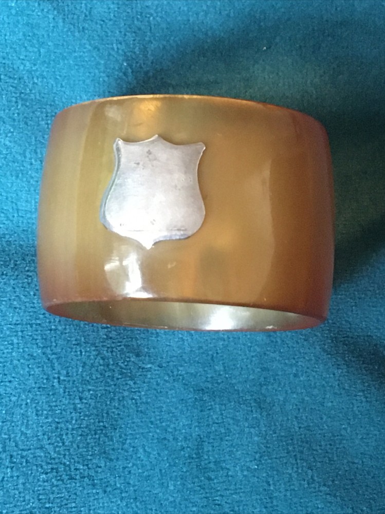 Antique Bakelite Napkin Ring Solid Silver Shield And Amber Crystal