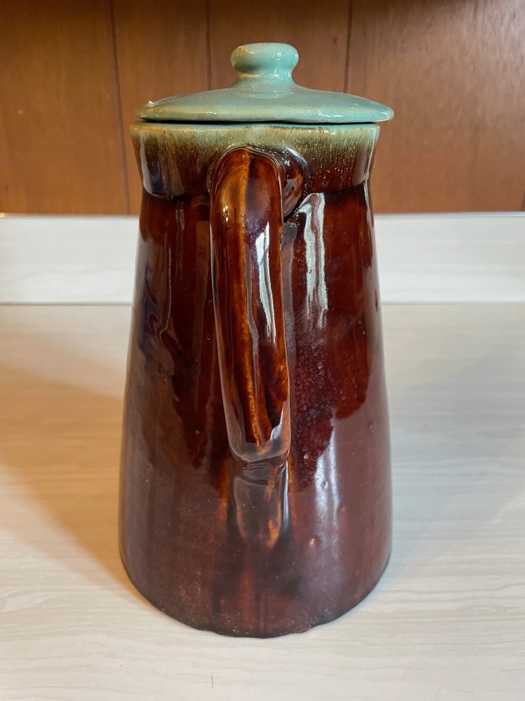 Vintage Ceramic Pitcher Teal and Brown