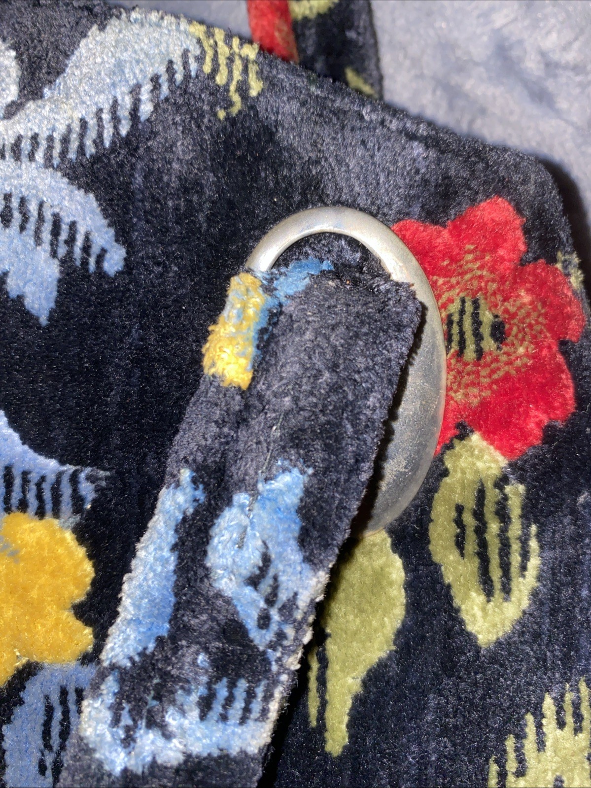 Vintage Carpet Bag Needlepoint Tapestry Satchel Floral Black