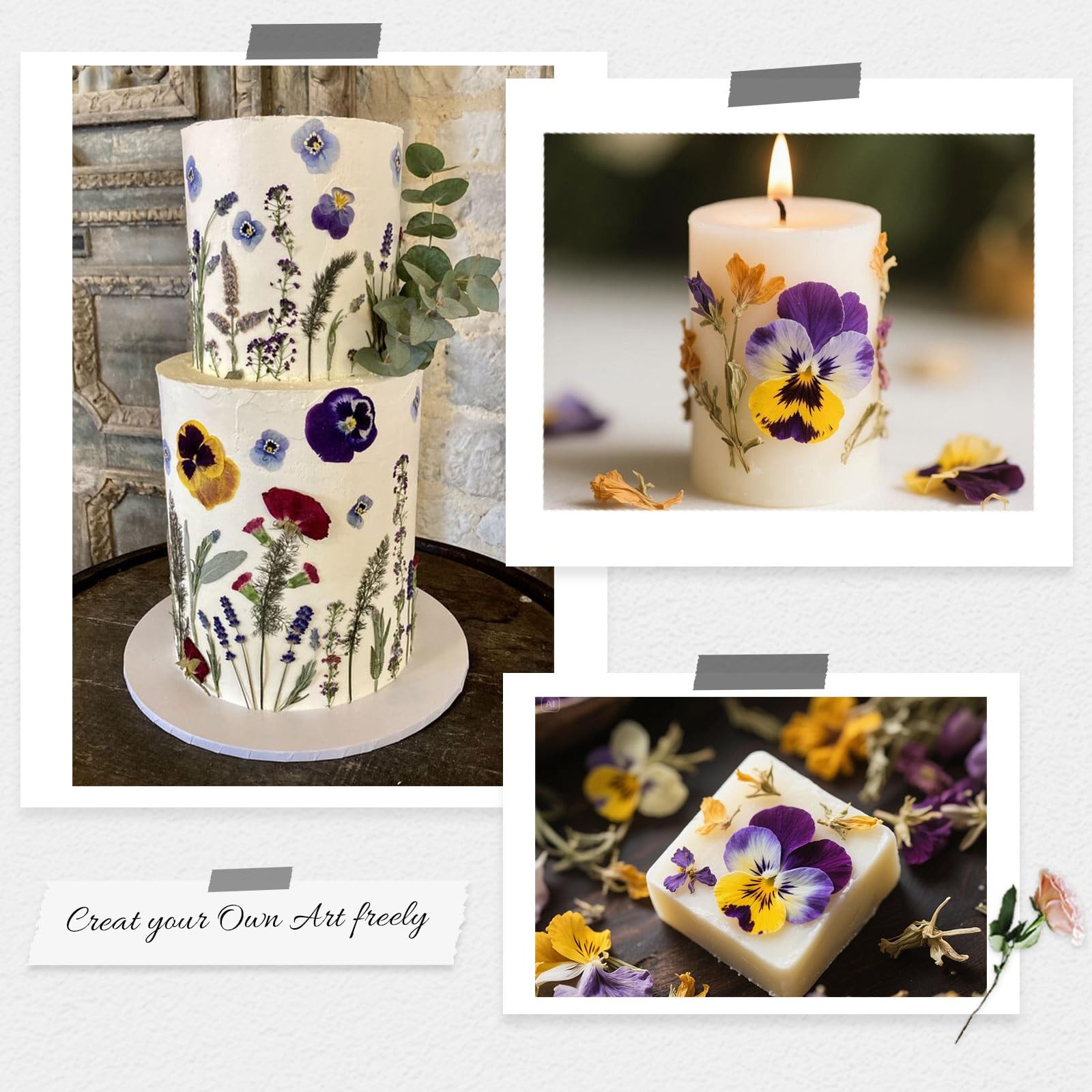 60Pcs Dried Pressed Pansies Flowers for Cake Decorating, Purple, Purple